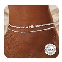 Diamday Tobillera Plata de Ley 925 Mujer Tobilleras Hipoalergénico Impermeable Ajustables para Mujer CZ/Eslabones/Cuentas/Eslabones de Tenis Pulseras Tobilleras de Playa Joyería Caja de Regalo Azul