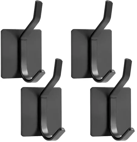 Oderra 4 PCS Ganchos Adhesivos para Pared, Colgadores Adhesivos Resistentes, perchas adhesivas fuertes para Armarios, Puertas, Paredes, Sin Taladrar - Negro