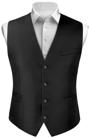 BSBUY Chaleco Formal Hombres, Chaleco Vestir Hombre Negro con Bolsillo, Chaleco Traje Hombre de Elegante, Boda Fiesta Negocio, L
