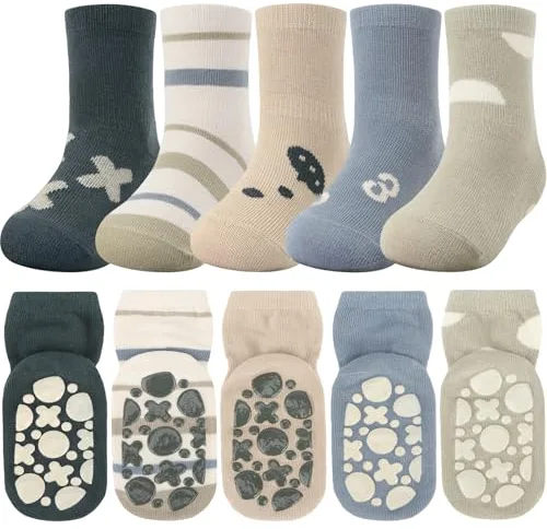 DRESHOW Bebés Calcetines Antideslizantes Calcetines de Tripulación de Tobillo con Agarres Calcetines de Algodón de Dibujos Animados para Bebé Niñas Niños