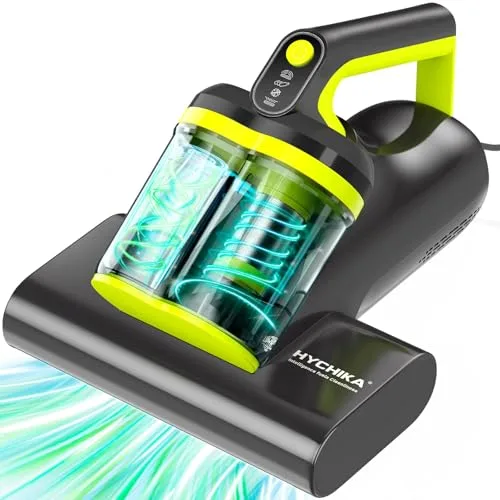 HYCHIKA Aspiradora Antiacaros para Colchones - 16 kPa aspiradora,ultrasónica,Aspirador para alérgicos,Doble Tornado,Elimina 99.9%,Aire Caliente a 60° para Camas, sofás, alfombras