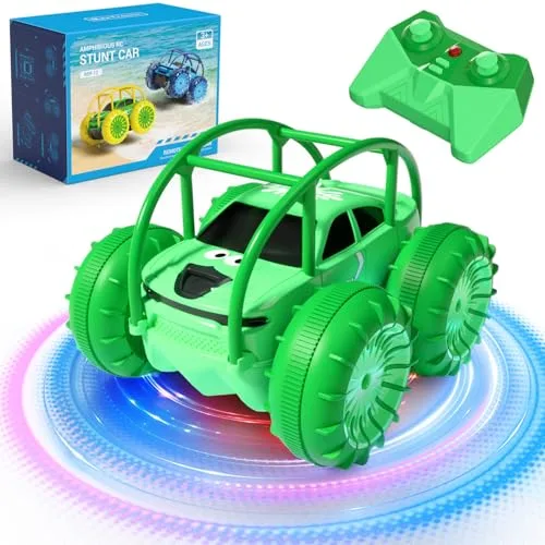 MaxTronic Coche teledirigido Anfibio，Carga Directa - Coche RC 2.4G 360° - 15KM/H - 4WD - Coche de Acrobacias Todoterreno con LED Ajustable - Niños y Niñas de 3-12 Años