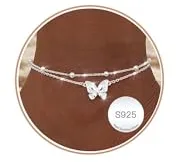 LOLIAS Tobilleras de Plata para Mujer Ajustable Corazón CZ Cuentas Mariposa Tobilleras Dobles Joyas de Pie de Playa Regalos para Mujeres Niñas