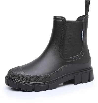 DRECAGE Botas de Agua Mujer Chelsea Lluvia Botines Impermeable Antideslizante Wellington Botas Jardín Trabajo Boots Negro 40