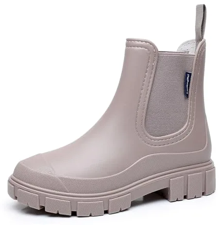 DRECAGE Botas de Agua Mujer Chelsea Lluvia Botines Impermeable Antideslizante Wellington Botas Jardín Trabajo Boots Albaricoque 37
