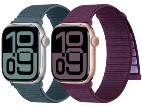 Yoohoo 2PCS Nylon Correa Loop Deportiva Compatible Con Correa Apple Watch 44mm 40mm 38mm 41mm 42mm 45mm 46mm 49mm Mujer Hombre, Sport Correas para iWatch Series 11 10 9 8 7 6 5 4 3 2 1 SE Ultra 3 2 1