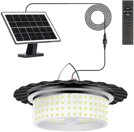 LEKIA Luz Solares Interior e Exterior, 244 LED Lámparas Solar Colgante con Mando a Distancia, Batería de 4400mAh, Resistente al Agua, 5 Modos Luces Kit Solar Jardín con Sensor, Temporizador