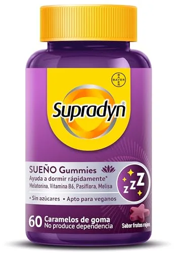 Supradyn Sueño Gummies con Melatonina, Vitamina B6, Pasiflora y Melisa, Ayuda a conciliar el sueño para dormir bien, 60 Gummies