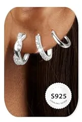 MACACHII 3 Pares Pendientes Aro Plata/14K Oro Mujer de Ley 925 Dorados Hipoalergenicos Chapados en Pequeños Circonita Delicados Ligeros Múltiples Piercings Niñas y Mujeres