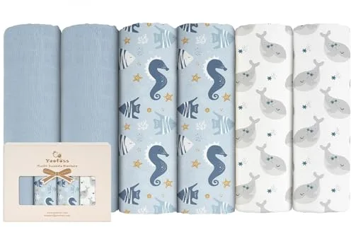 Yoofoss Juego de 6 Cuadrados de Muselina Paños 70x70 cm Bambú y Algodón Gasas para Bebés Grandes de Muselina Toalla de baño para Bebes Recien Nacidos