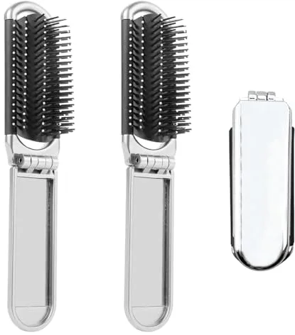 XYTAHDM 2pzs Cepillo de pelo de viaje con espejo, mini cepillo de viaje, cepillo de pelo plegable, peine de masaje, cepillo de tamaño de bolsillo, herramientas de peinado para mujeres hombre