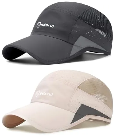 AYPOW 2 Pack Gorras de Béisbol Transpirables, Protección Solar Rápido Seco, Malla Plegable Lavable, Sombrero Ligero al Aire Libre con Hebilla Ajustable
