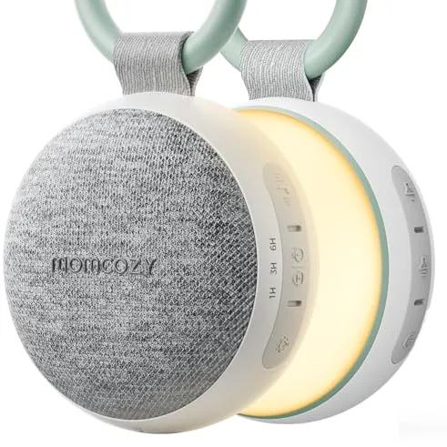 Momcozy Ruido Blanco Bebe con 20 Sonidos Relajantes, Maquina Ruido Blanco Bebe con Luz Nocturna, Anillo Colgante, Temporizador, Larga Duración para Viajes