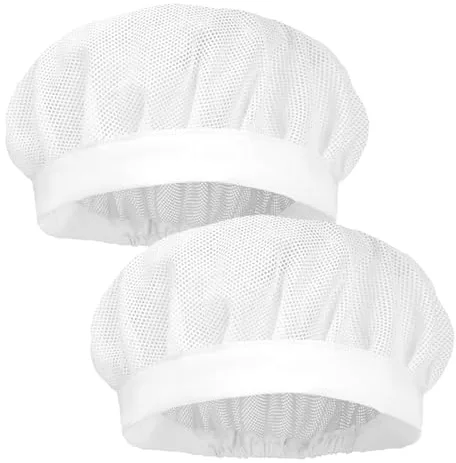 Visxcnu 2 Piezas Gorro de Chef Redecilla para Cocina Servicio de Alimentos,Media Malla Elástica Transpirable para Panadero, Mujer, Catering, con Sombrero de Chef con ala-Blanco