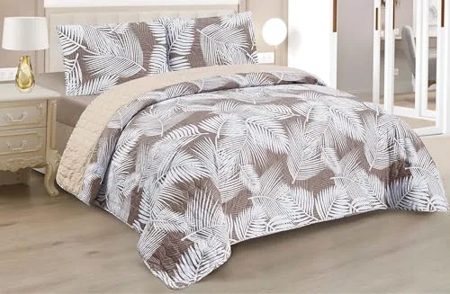 BESCH Colcha Boutis para Primavera y Verano con Diseño Palma Tropical + 2 Funda Cojin 50x70 cm - Cubrecama Ligera Fina Entretiempo Extra Suave y Transpirable (Cama 150, 240x260cm)