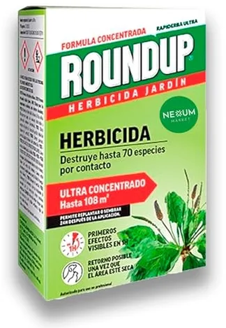 ROUNDUP Herbicida para todo tipo de malas hierbas cubre hasta 108 m2 | 250ml para 5 litros de Agua | Formula Concentrada | Efectos en 1 hora | Elimina hasta 70 especies de hierbas/musgo | Nexum Market