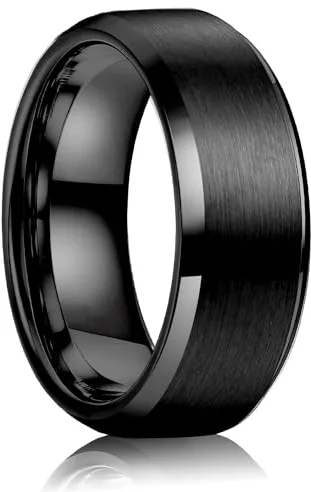 WATEFOER Anillos de Acero Inoxidable para Hombres 8MM Anillo Clásico de Boda Acabado Mate Anillos de Compromiso Biselado Borde Pulido Anillos de Promesa para Hombre Mujer Unisex (Negro, 12)
