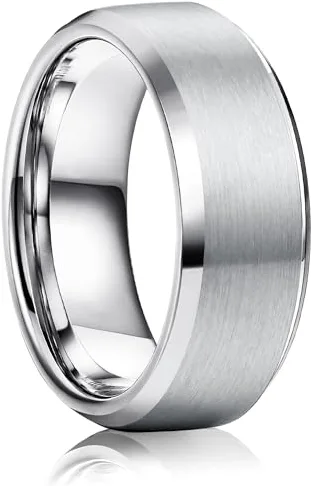 WATEFOER Anillos de Acero Inoxidable para Hombres 8MM Anillo Clásico de Boda Acabado Mate Anillos de Compromiso Biselado Borde Pulido Anillos de Promesa para Hombre Mujer Unisex (Plata, 10)