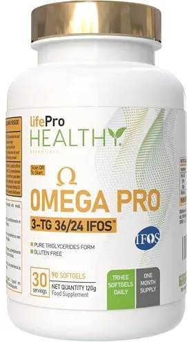 Omega 3 IFOS Capsulas 3000mg con Vitamina E, 30-90 Tomas - Life Pro Healthy, 35% EPA y 25% DHA, 3000mg por dosis diaria, Suplemento para la Salud Cardiovascular, Aceite de Pescado Puro y Destilado