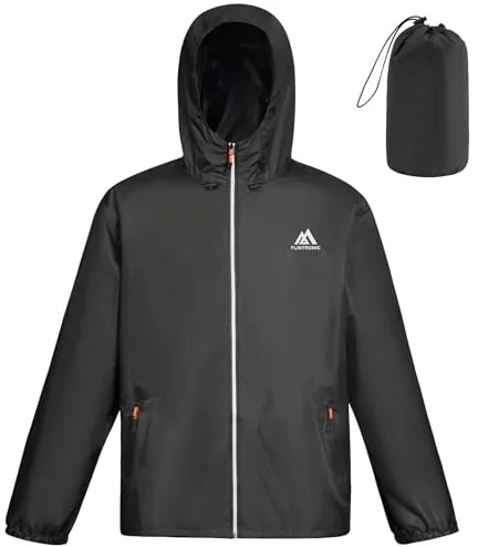 flintronic Chubasquero Hombre Impermeable, Chaqueta Ligera Cortavientos Running Hombre, con Capucha, Cremallera, Bandas Reflectantes, Cortavientos Transpirable Chubasquero Moto con Bolsillos, L