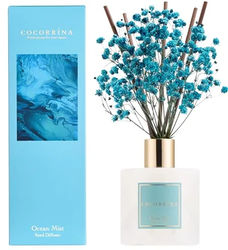 COCORRÍNA Difusor de aroma de caña, 8 varillas aromáticas de 200 ml, aroma oceánico, natural, de larga duración, para hogar y decoración de estantes de baño