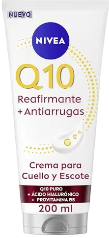 NIVEA Q10 Crema Reafirmante Antiarrugas para Cuello y Escote (200 ml), crema hidratante corporal 72h con Creatina y Provitamina B5, para una piel más firme y arrugas reducidas en 14 días