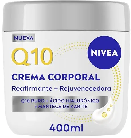 NIVEA Q10 Crema Reafirmante + Rejuvenecedora para Zonas Específicas (400 ml), crema corporal con Ácido Hialurónico y Manteca de Karité, hidratante 72h para brazos, glúteos, abdomen y rodillas