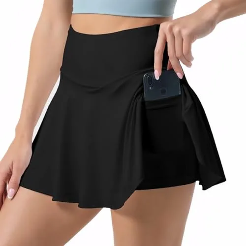 Neteson Faldas de Tenis para Mujer Falda Deportiva Plisada 2 en 1 Mini Faldas Pantalón Skorts de Golf con Pantalones Cortos Bolsillo para Correr Yoga Fitness Ciclismo Ejercicio Casual