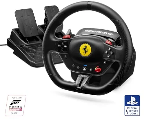 Thrustmaster T98 Ferrari 296 GTB Edition - Volante para PS5, PS4 y PC (Sistema Bungee Cord de Resistencia Lineal, Levas de Cambio Magnéticas, Incluye Pedales) Licencia Oficial Ferrari