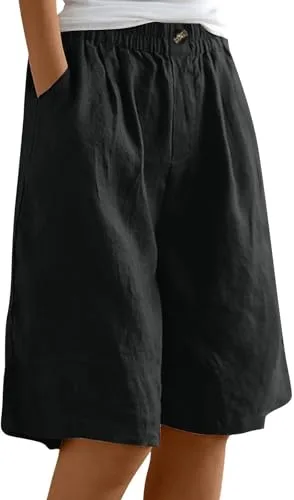 riou Pantalones Cortos Verano Mujer Original, Algodón y Lino Shorts Moda Bermudas Suelto Bolsillo Casual Cómodo Frescos Tallas Grandes Pantalón Corto Elegante para Diario Salir Playa
