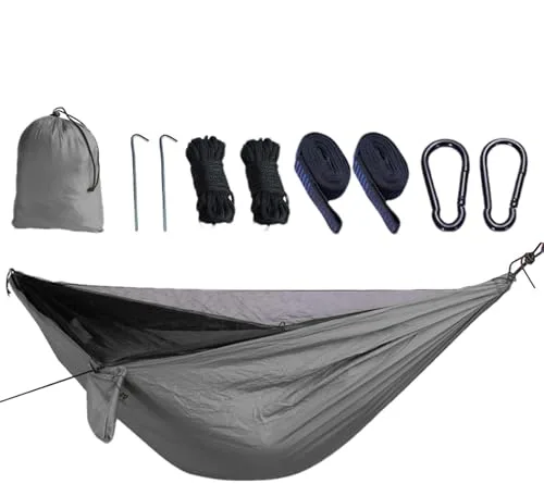 Eoixuqba Hamaca con mosquitera, red ligera para dormir para exteriores, hamaca plegable con malla para mosca para mochileros al aire libre, patio trasero, senderismo