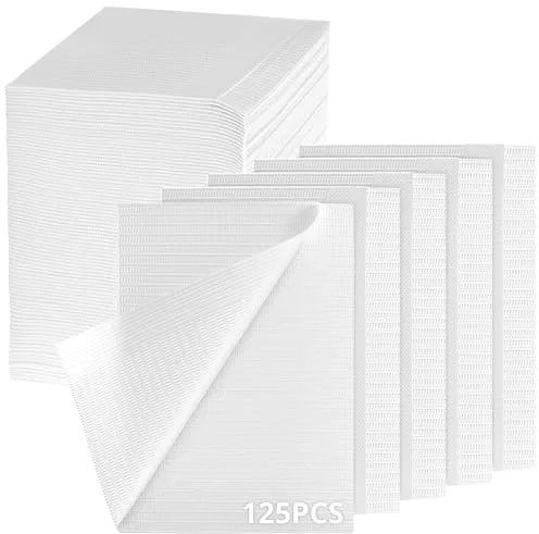 QWORK® 125 piezas hojas de baberos dentales, almohadilla de limpieza para tatuajes, 33 x 45 cm, para aplicaciones dentales, de tatuajes y para cubrir bandejas, blanco