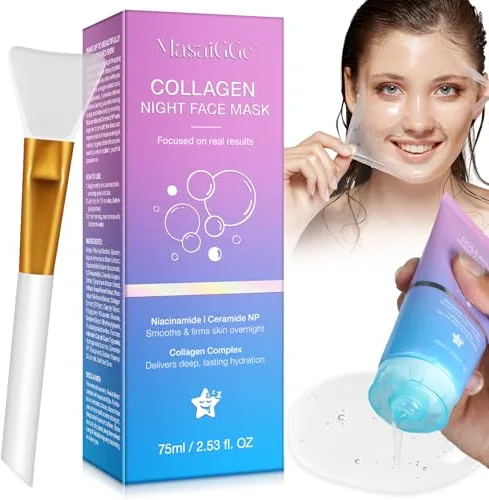 Mascarilla Colageno Facial Coreana, Collagen Night Wrapping Mask, Mascarilla de Colágeno para Reafirma la Piel, Mascarilla Facial Hidratación Profunda, Reduce Arrugas, Mejora la Elasticidad de la Piel
