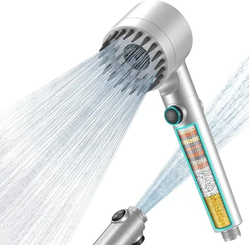 MEKO Alcachofa de Ducha con Filtro de 15 Pasos, Alcachofa Ducha Antical con Manguera de 1.5M, Filtro Ducha 3 +1 Modos de Rociado Cabezal de Ducha de Alta Presión - Plateado