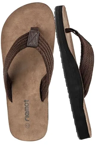 riemot Chanclas Hombre,Sandalias Hombre Verano con Soporte para el Arco,Chanclas de Ducha Antideslizantes para Playa, Piscina,Flip Flops Suaves y Amortiguadoras Marrón-EU45