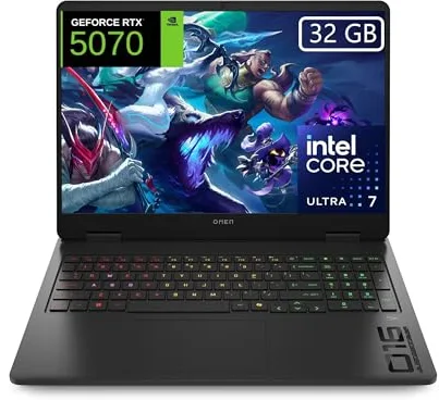 HP OMEN - Ordenador portátil Gaming 16" 2.5K WQXGA (Intel Ultra 7 255H, 32GB RAM, 1TB SSD, NVIDIA GeForce RTX 5070, 8GB 115 TDP, FreeDos) - Negro - Teclado QWERTY Español