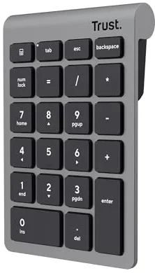 Trust Xalas Teclado Numérico Inalámbrico para PC Portátil y Ordenador, Numpad 22 Teclas, Receptor USB 2,4 GHz, Mini Teclado Portátil, Cálculo de Números Oficina Contabilidad Datos, Plata
