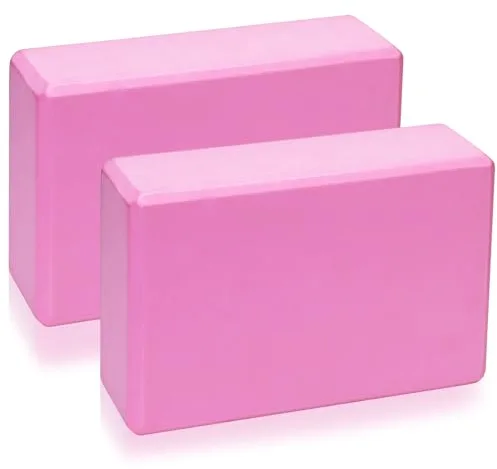 2 Pcs Bloque Yoga Blocks, Ladrillo Yoga de Espuma EVA Alta Densidad, Bloques de Yogas Antideslizantes para Pilates Meditación Fitness Entrenamiento (Rosa, 23 x 8 x 15 cm)