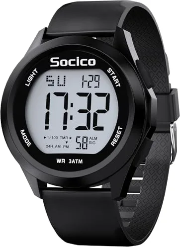 SOCICO Reloj Digital para Hombre, Deportivo, Militar, Resistente al Agua, Cronógrafo para Hombre con Iluminación LED, Alarma y Fecha (Negro)