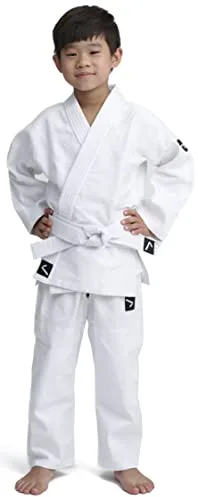 IPPONGEAR Future 2 traje de judo para principiantes y niños traje de artes marciales incl. cinturón (cintura elástica y cordón en los pantalones, densidad del tejido 335gr/m²) blanco