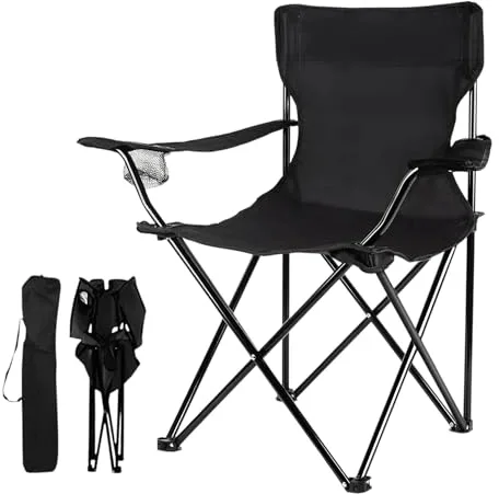 TIENDA EURASIA - Silla Playa o Camping | con Funda de Transporte y Asas | Plegable | Estructura de Metal | Asiento Impermeable | Color Negro | Medida 50 x 50 x 80 cm