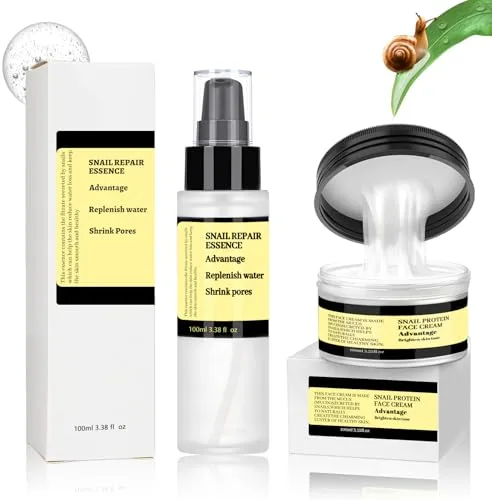 Miioto Serum Baba de Caracol+Crema Baba de Caracol, Advanced Snail 96 Mucin Power Essence, Snail Mucin Korean Skincare, Cosmetica Coreana Facial para Todo Tipo de Piel