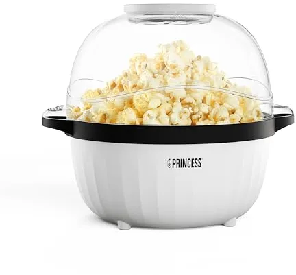 Princess Máquina de Palomitas, 4.5 L, Varilla Giratoria, Bandeja de Mantequilla, Tapa Transparente, Bol Reversible, Fácil de Limpiar, Diseño Compacto, Antideslizante, 450 W, 292980