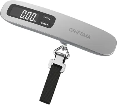GRIFEMA GA2006 Báscula Maletas Viaje Portátil, Báscula de Equipaje con Pantalla LCD, Hasta 110 lb/50 kg, para Viajes al Aire Libre, Plata