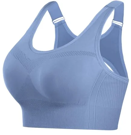 Litherday Sujetador Deportivo Mujer Alto Impacto Push Up Top Deportivo Sin Costuras con Espalda Ajustable Bra Deportivo de Alta Sujeción para Fitness Yoga Azul Gris Oscuro M