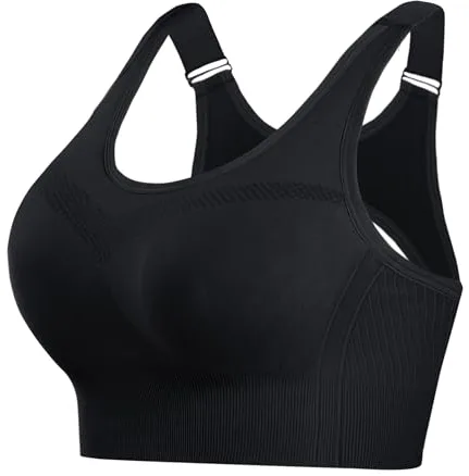 Litherday Sujetador Deportivo Mujer Alto Impacto Push Up Top Deportivo Sin Costuras con Espalda Ajustable Bra Deportivo de Alta Sujeción para Fitness Yoga Negro XL