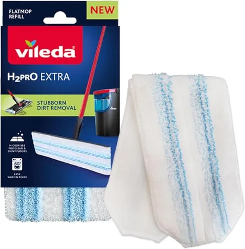Vileda H2Pro Recambio de mopa Plana, Potencia de Microfibra, Eliminación de Suciedad persistente, Fácil fijación al Bastidor, Lavable a máquina, Mopa Duradera, para Todos los Suelos Duros