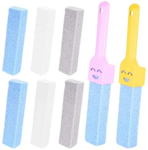 6 Piezas Piedra Pomez para Limpieza WC, Piedra Pómez Limpiador de Inodoro Reemplazable Natural con 2 Mango, Cleaning Block WC para Inodoros, Piscinas, Baños, Cocinas y Cuida los Pies