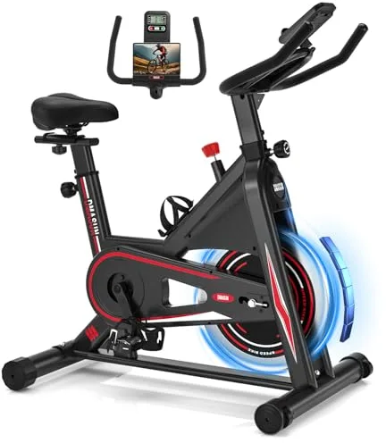DMASUN Bicicleta Estática en Casa con Resistencia Ajustable, Bicicleta Spinning Silenciosa con Monitor LED, Cómodo Cojín de Asiento, Asientos Cómodos Transpirables Capacidad de 160 KG