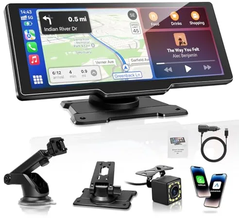 Carpeer Pantalla Carplay Coche para A-pple & Android Auto, 10,26" Carplay Coche con Pantalla táctil, Cámara Trasera 1080p, OTA-Updates, Bluetooth, GPS, Super Link, FM, AUX, Siri de Voz